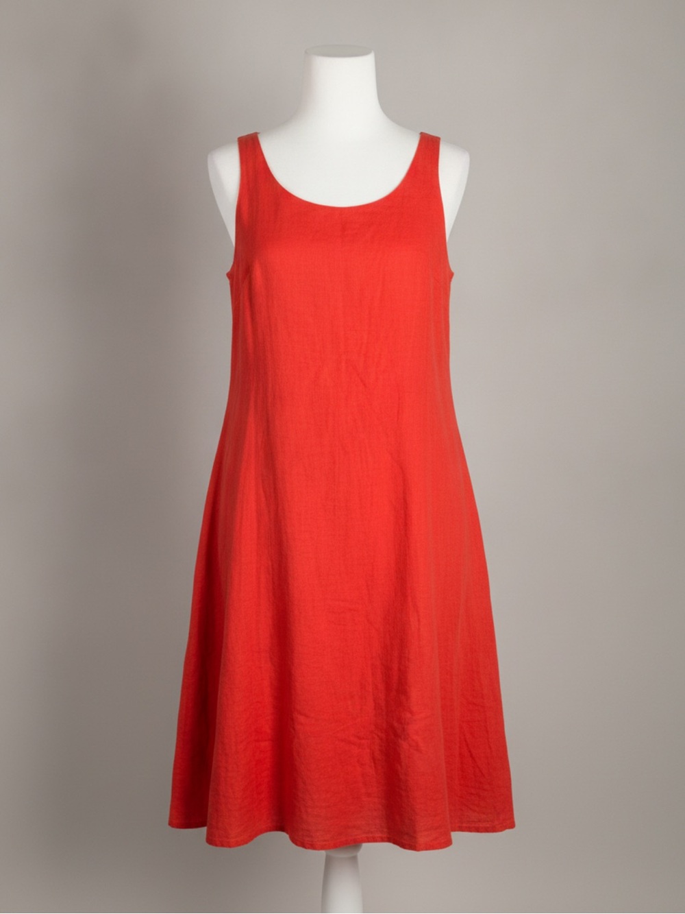 Eileen Fisher Red sleeveless 100% Irish Linen Midi A-line Silhouette Dress XL